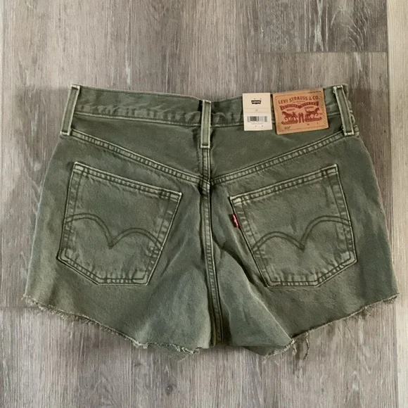 LEVIS 501 High Rise Jean Cut Off Shorts Olive Green NWT - Picture 2 of 11